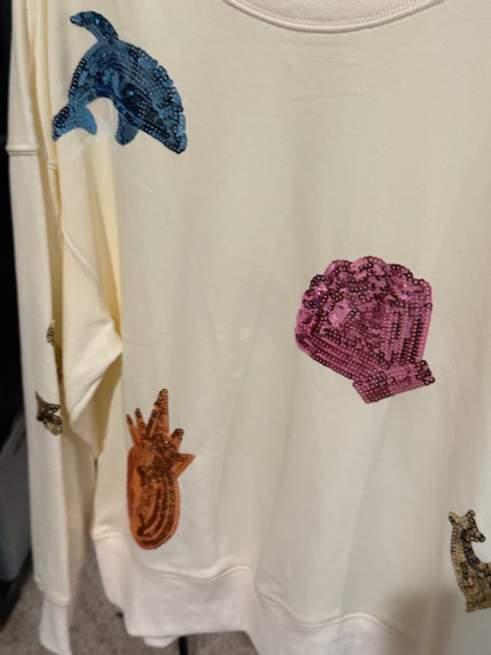 White Birch Sequins Sea Creature Graphic Sweatshirt - Picture 3 of 6